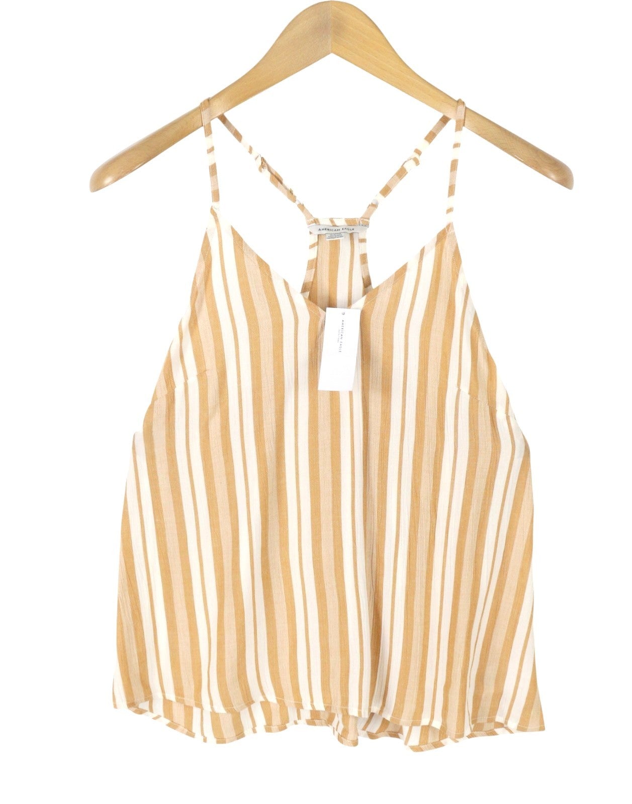 AMERICAN EAGLE OUTFITTERS Women T-Shirt M Beige Stripe V-Neck Sleeveless