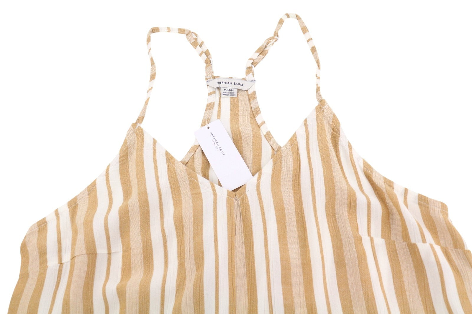 AMERICAN EAGLE OUTFITTERS Women T-Shirt M Beige Stripe V-Neck Sleeveless