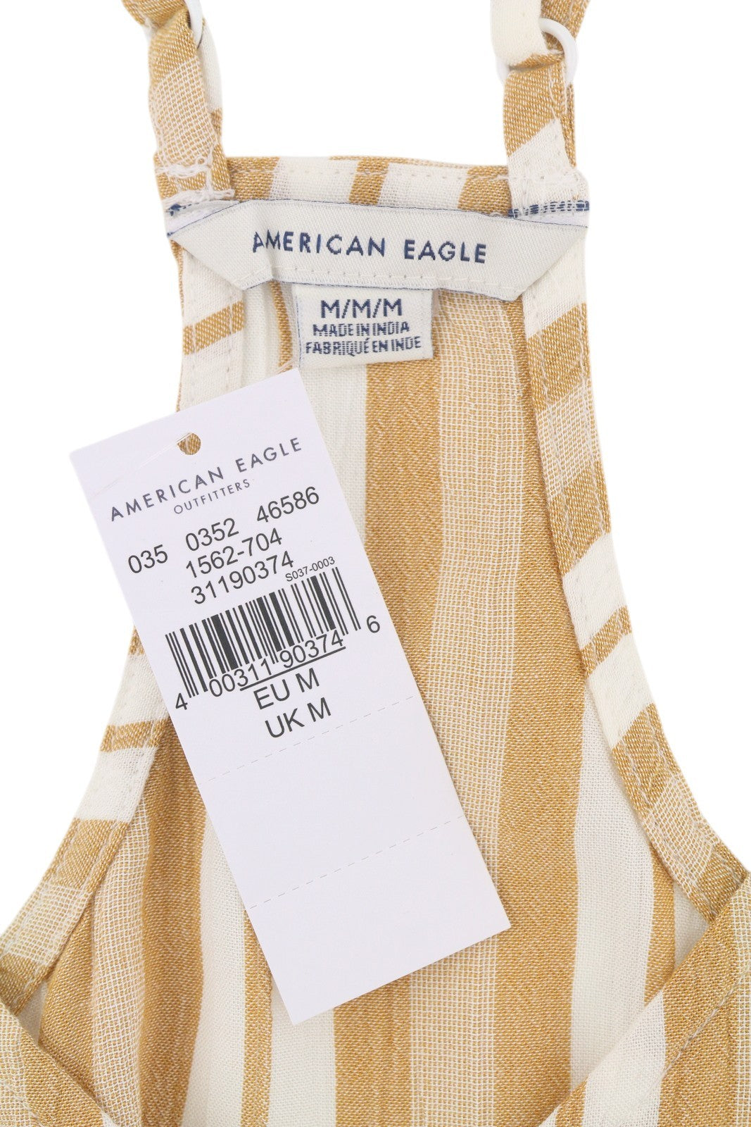AMERICAN EAGLE OUTFITTERS Women T-Shirt M Beige Stripe V-Neck Sleeveless