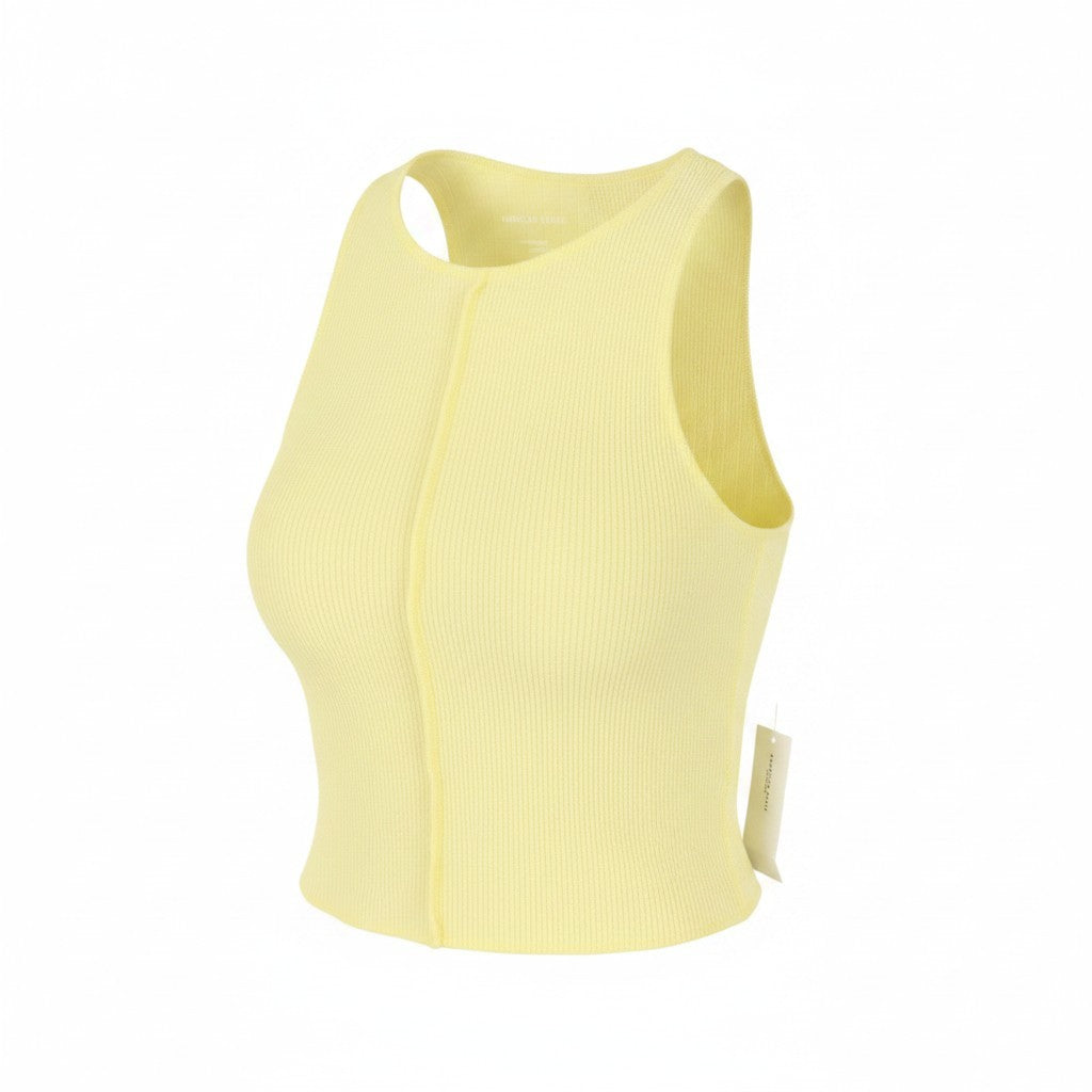AMERICAN EAGLE OUTFITTERS Women T-Shirt XS Yellow Ribbed Cropped Sleeveless