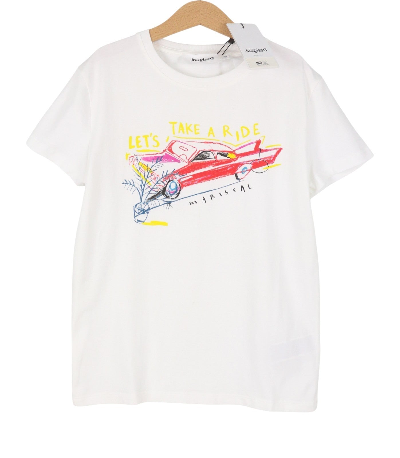DESIGUAL Cadillac Women T-Shirt XS White Tricot Crew Neck Short Sleeve