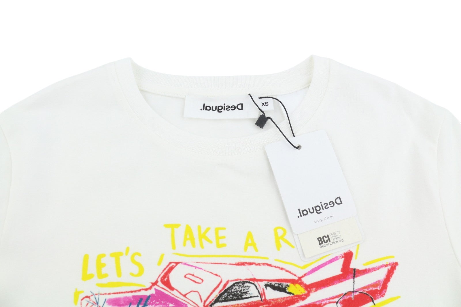 DESIGUAL Cadillac Women T-Shirt XS White Tricot Crew Neck Short Sleeve
