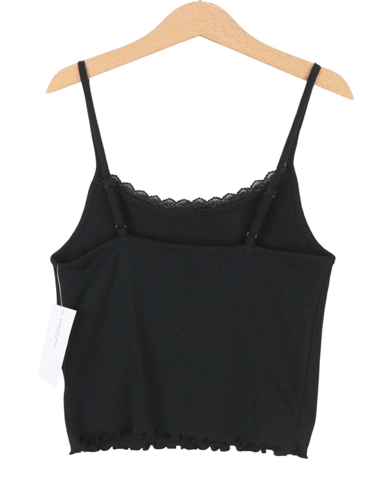 AMERICAN EAGLE OUTFITTERS Women T-Shirt XS Black Lace Trim Cropped Sleeveless