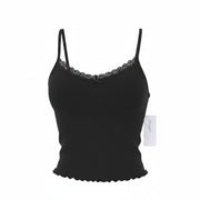 AMERICAN EAGLE OUTFITTERS Women T-Shirt S Black Lace Trim Cropped Sleeveless