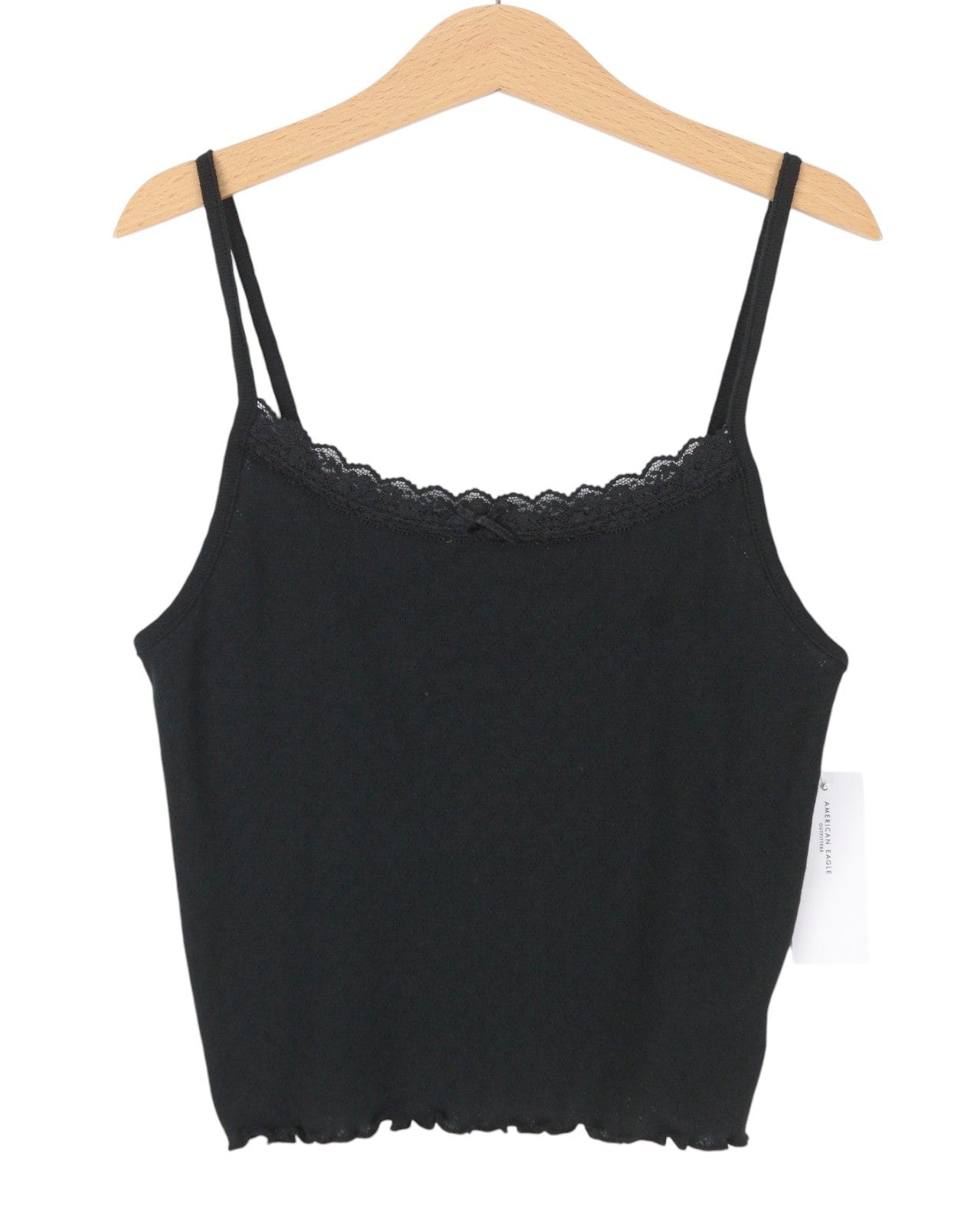 AMERICAN EAGLE OUTFITTERS Women T-Shirt S Black Lace Trim Cropped Sleeveless