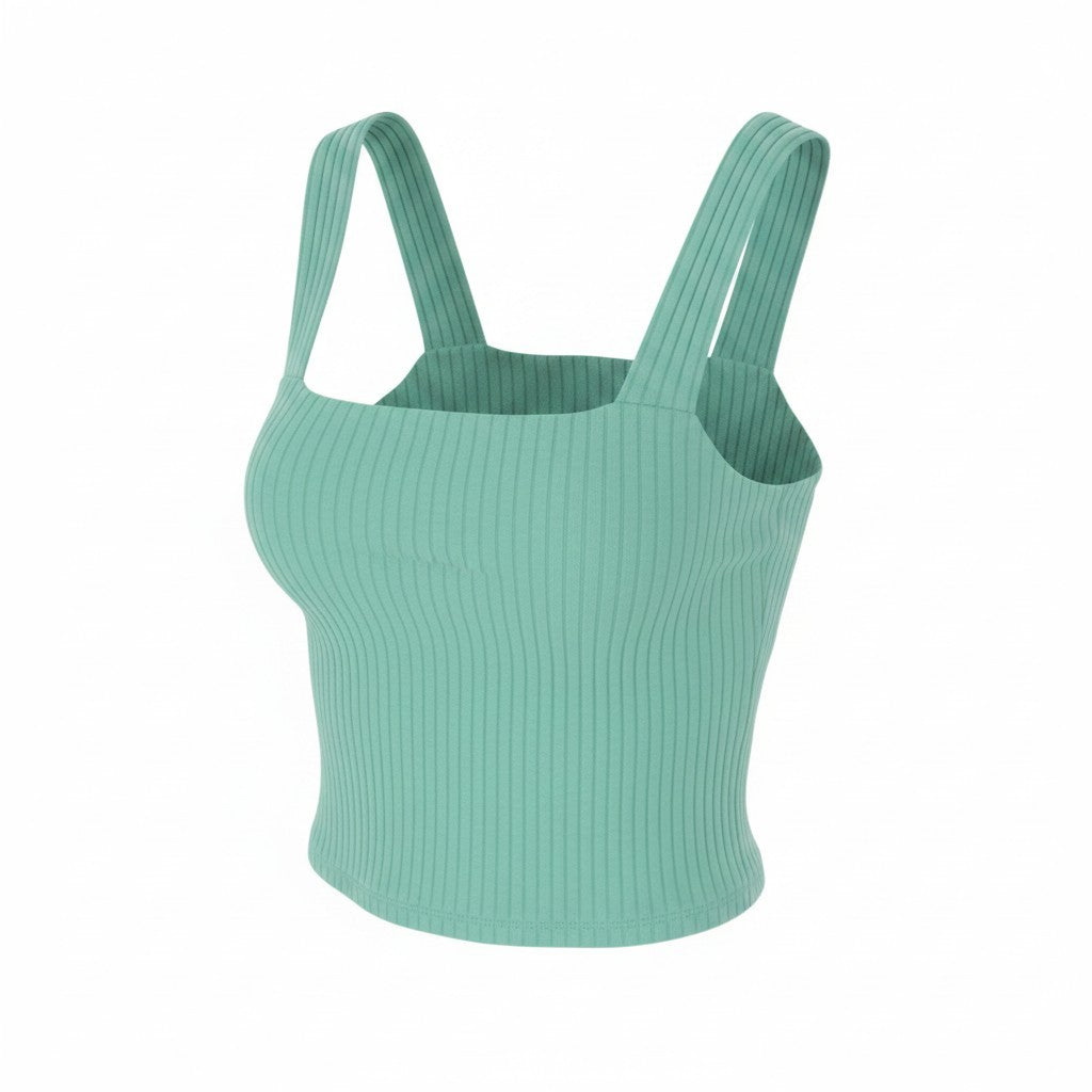 AMERICAN EAGLE OUTFITTERS Women T-Shirt XS Green Ribbed Cropped Sleeveless