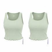 AMERICAN EAGLE OUTFITTERS Women T-Shirt S Green Ribbed Cropped Sleeveless 2PC
