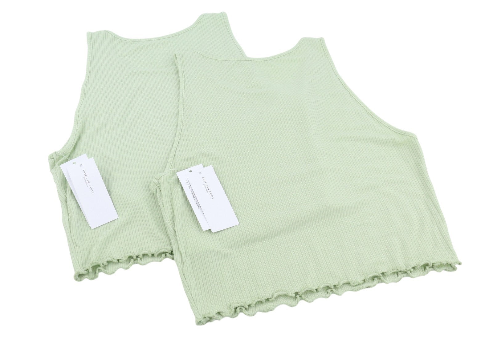 AMERICAN EAGLE OUTFITTERS Women T-Shirt S Green Ribbed Cropped Sleeveless 2PC