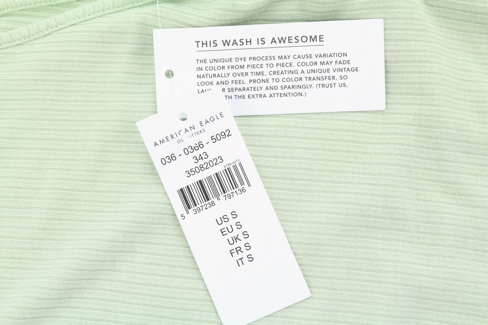 AMERICAN EAGLE OUTFITTERS Women T-Shirt S Green Ribbed Cropped Sleeveless 2PC