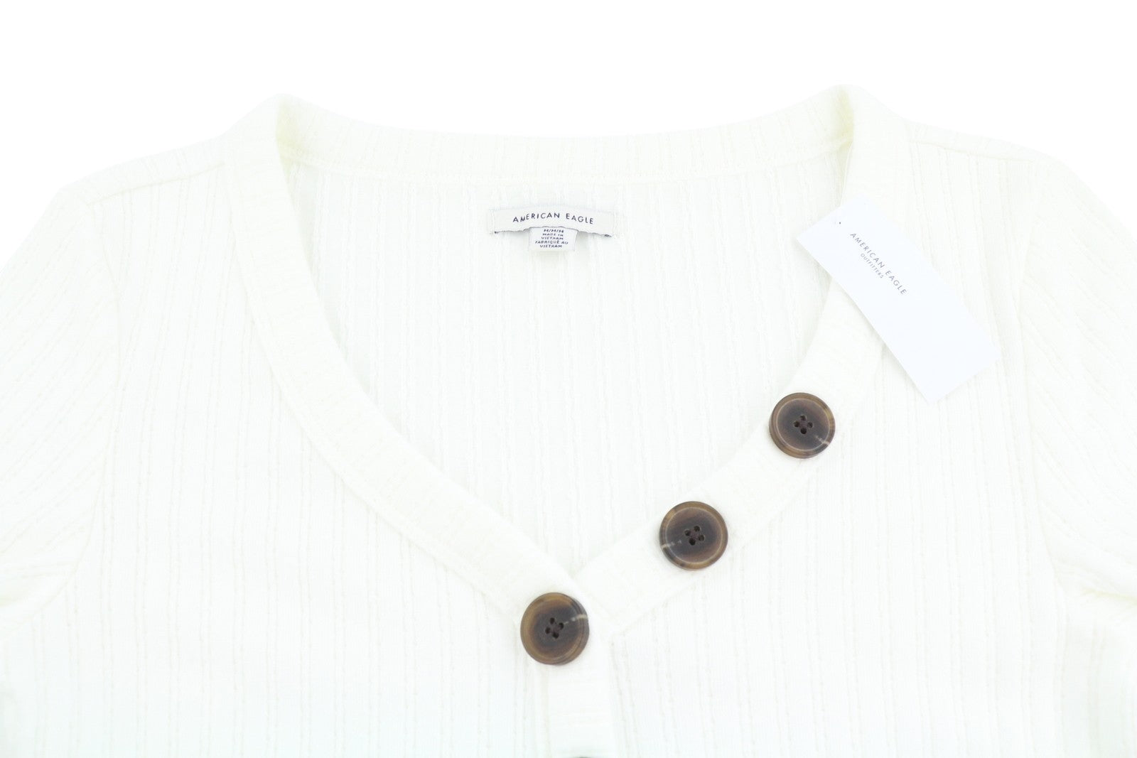 AMERICAN EAGLE OUTFITTERS Women T-Shirt M White Ribbed V-Neck Short Sleeve