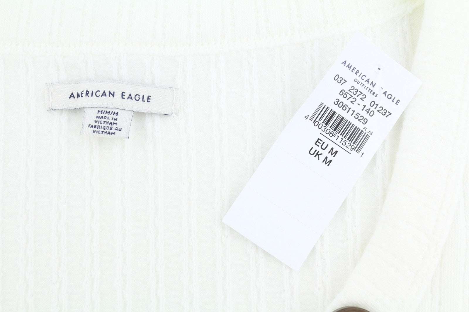 AMERICAN EAGLE OUTFITTERS Women T-Shirt M White Ribbed V-Neck Short Sleeve