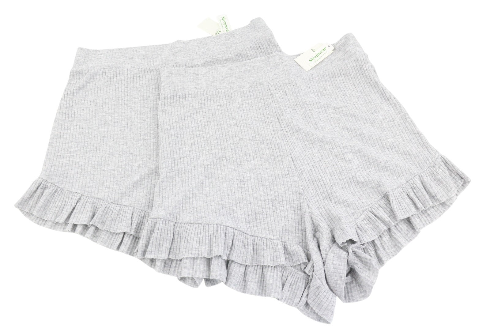 AERIE Sleepwear Women Shorts S Melange Grey Ribbed Stretch Pyjama 2PC