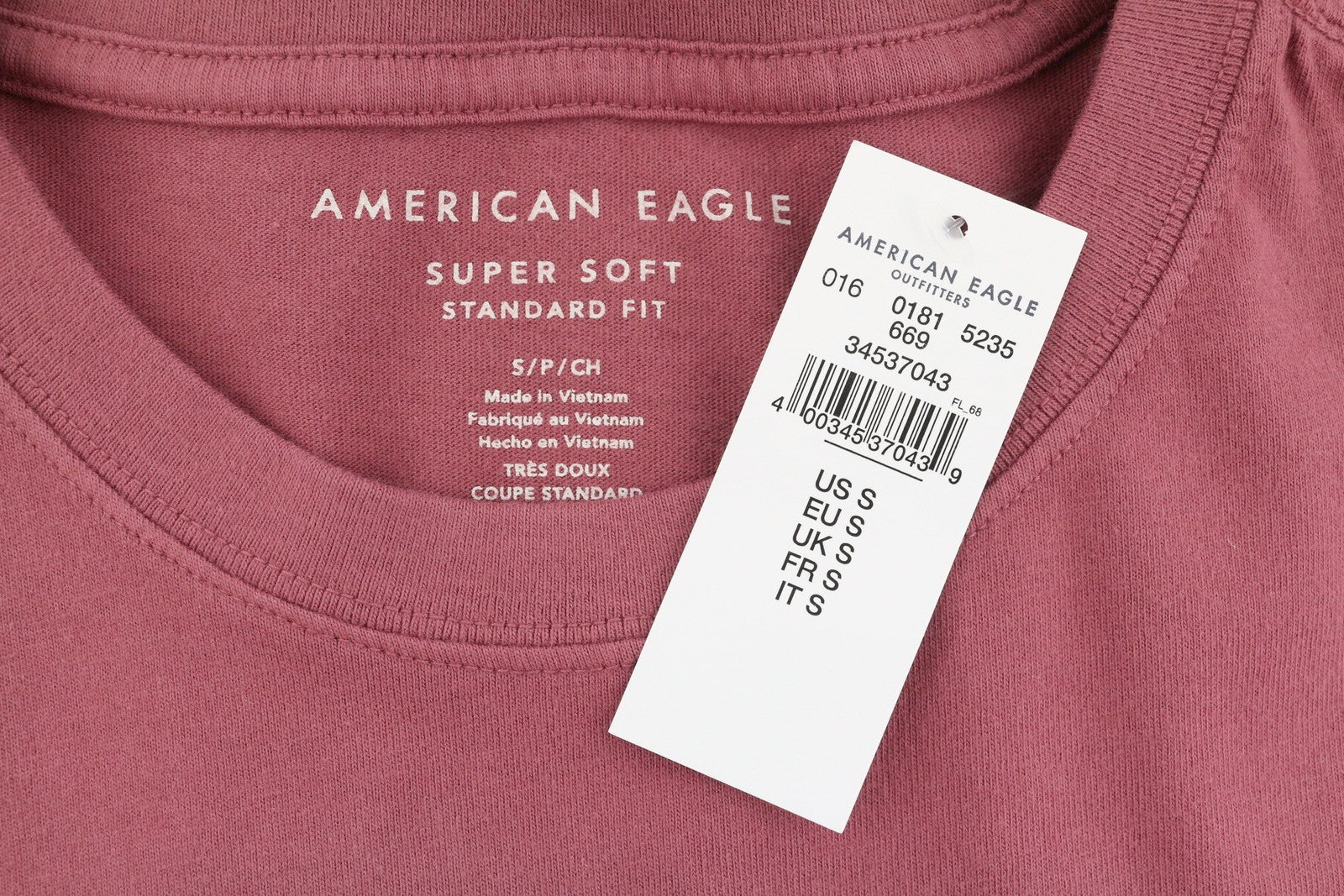 AMERICAN EAGLE OUTFITTERS Super Soft Standard Fit Men T-Shirt S Berry Red