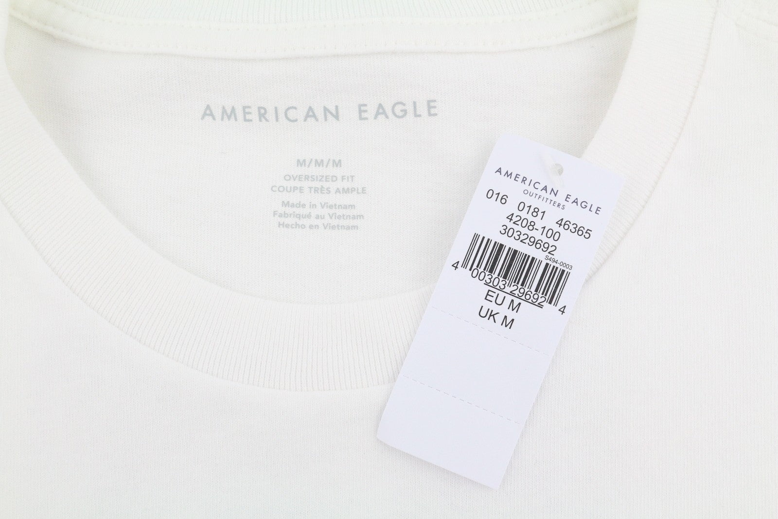 AMERICAN EAGLE OUTFITTERS Oversized Fit Men T-Shirt M White Tricot Short Sleeve