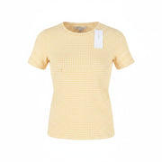 AMERICAN EAGLE OUTFITTERS Women T-Shirt XS Yellow Plaid Crew Neck Short Sleeve