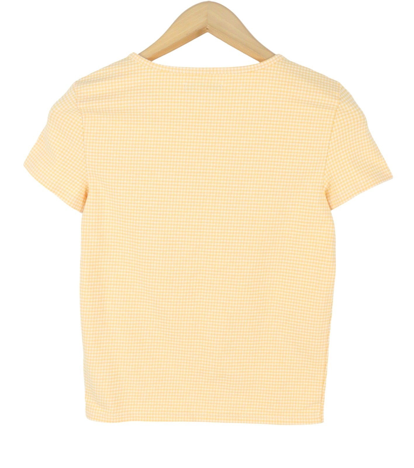 AMERICAN EAGLE OUTFITTERS Women T-Shirt XS Yellow Plaid Crew Neck Short Sleeve