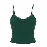 AMERICAN EAGLE OUTFITTERS Women T-Shirt M Green Lace Trim Cropped Sleeveless