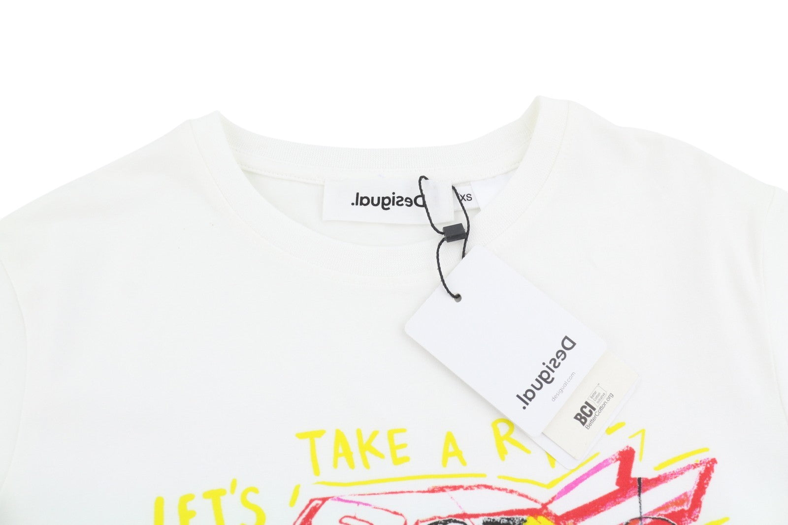 DESIGUAL Cadillac Women T-Shirt XS White Tricot Crew Collar Short Sleeve