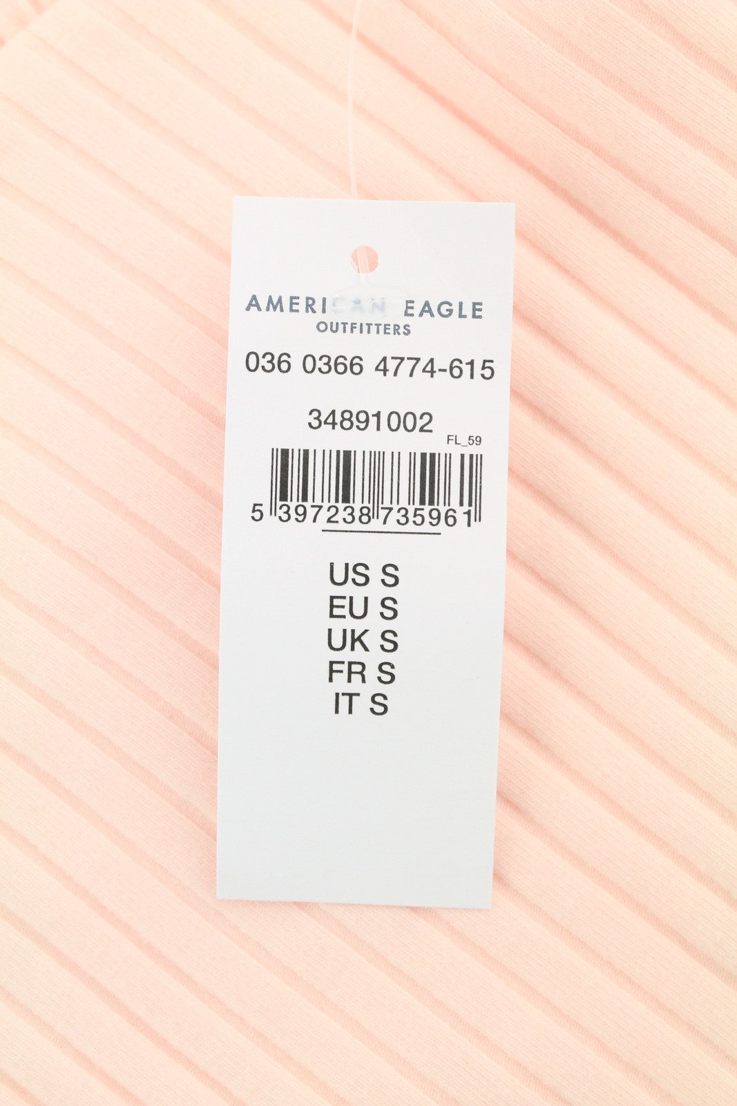 AMERICAN EAGLE OUTFITTERS Women T-Shirt S Light Pink Ribbed Cropped Sleeveless