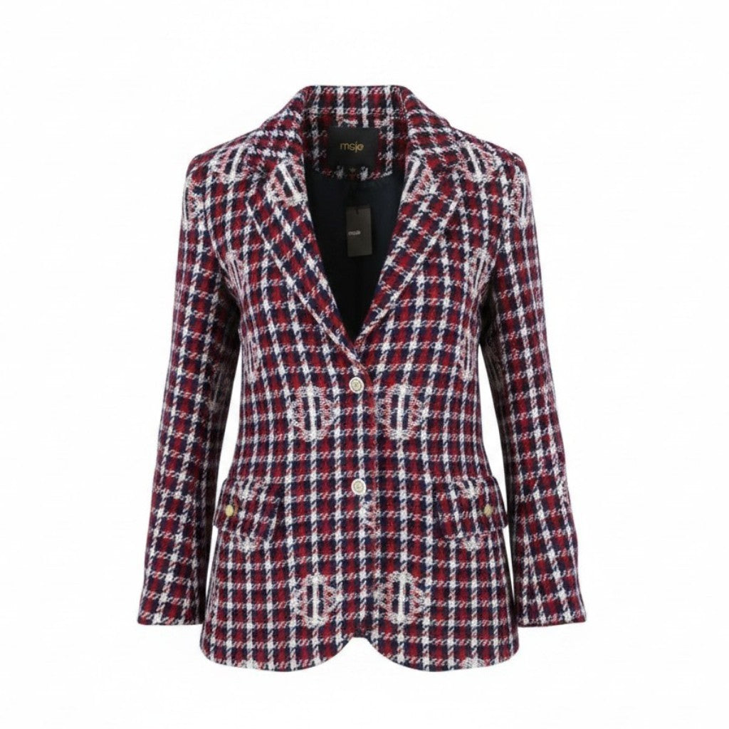 MAJE Vargelo Women Blazer 38 M Checked Monogram-Jacquard Embroidered Woven