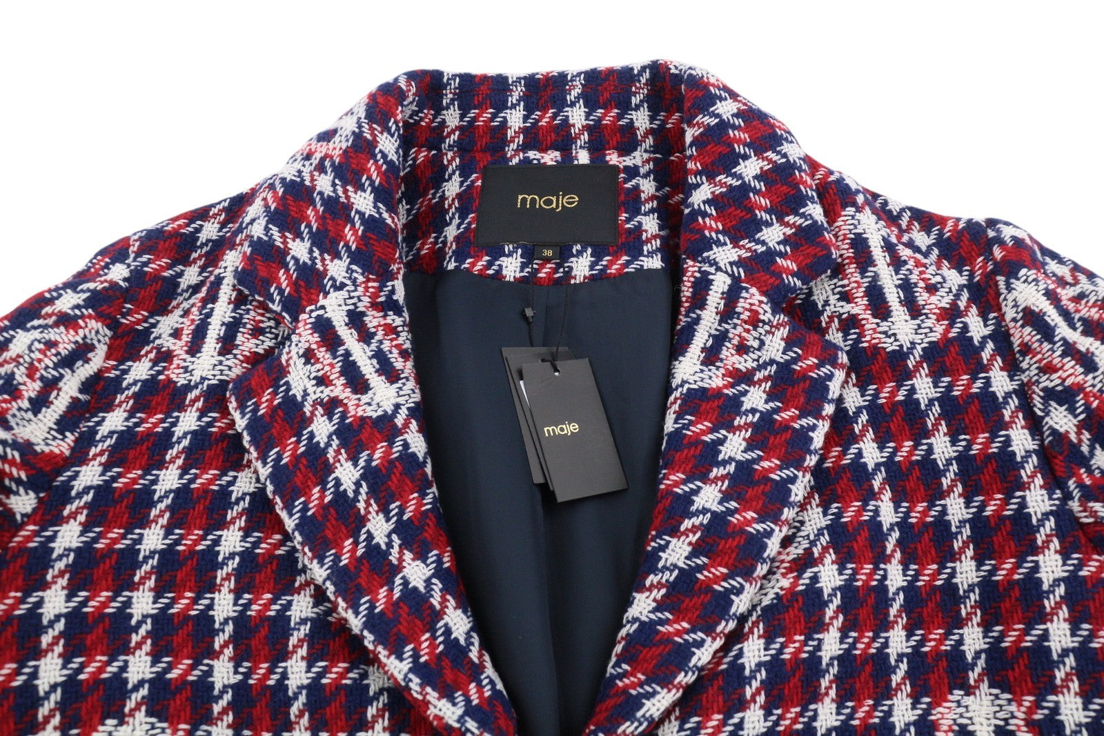 MAJE Vargelo Women Blazer 38 M Checked Monogram-Jacquard Embroidered Woven