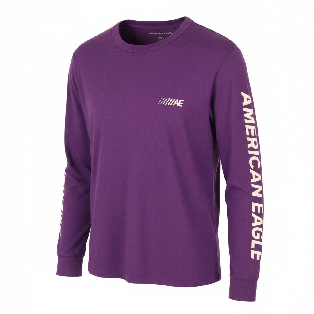 AMERICAN EAGLE OUTFITTERS Men T-Shirt M Purple Cotton Tricot Crew Long Sleeve