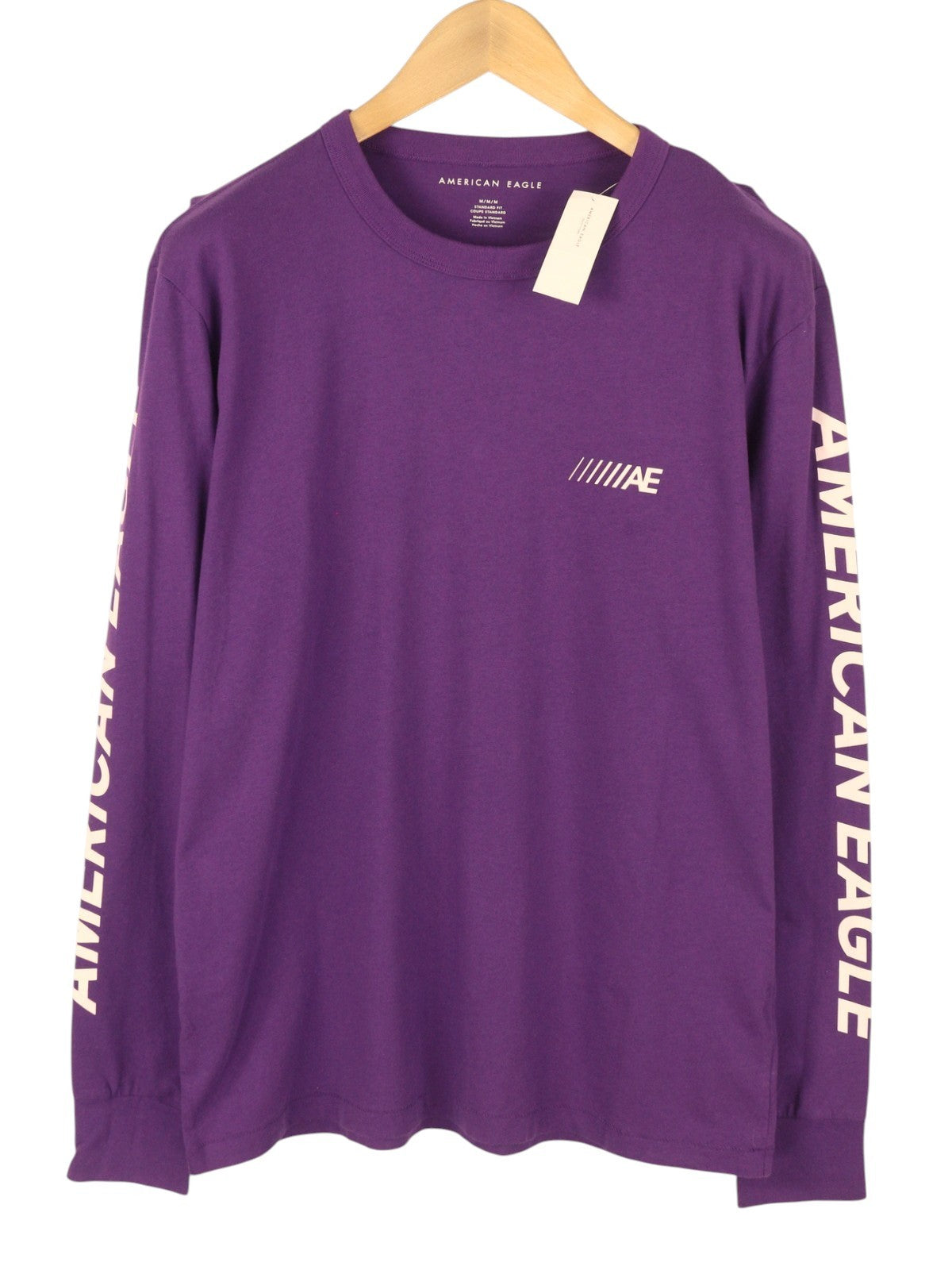 AMERICAN EAGLE OUTFITTERS Men T-Shirt M Purple Cotton Tricot Crew Long Sleeve