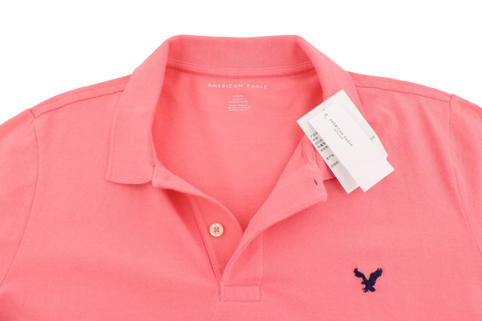 AMERICAN EAGLE OUTFITTERS Slim Fit Men Polos L Peach Tricot Short Sleeved