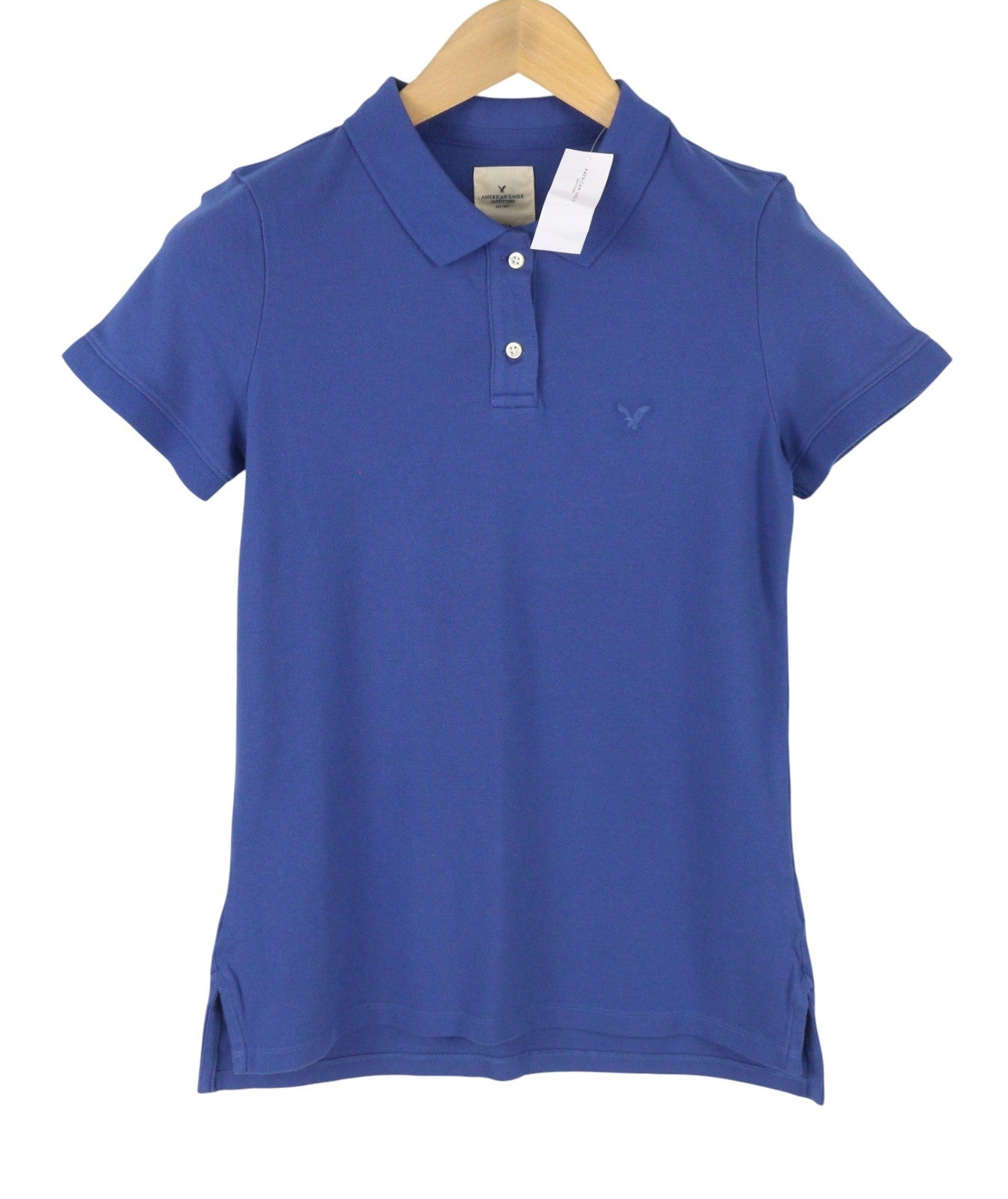 AMERICAN EAGLE OUTFITTERS Women T-Shirt S Blue Half Button Short Sleeved