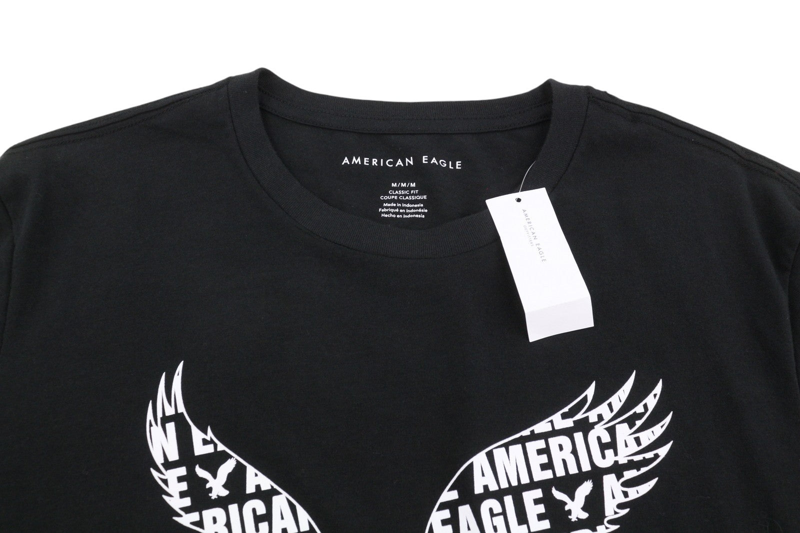 AMERICAN EAGLE OUTFITTERS Classic Fit Men T-Shirt M Black Patterned Short Sleeve