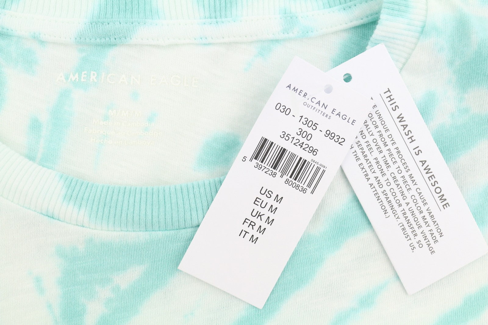 AMERICAN EAGLE OUTFITTERS Women T-Shirt M White Tie-Dye Tricot Short Sleeve