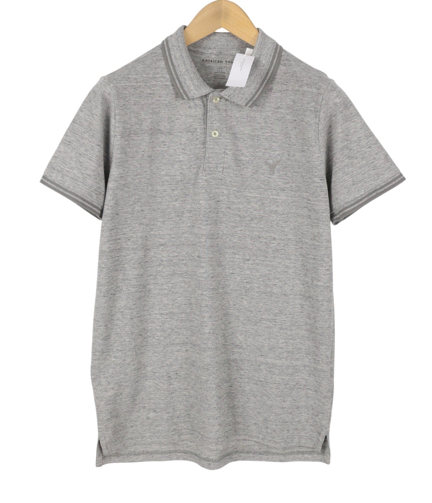 AMERICAN EAGLE OUTFITTERS Slim Fit Men Polos L Grey Melange Short Sleeved