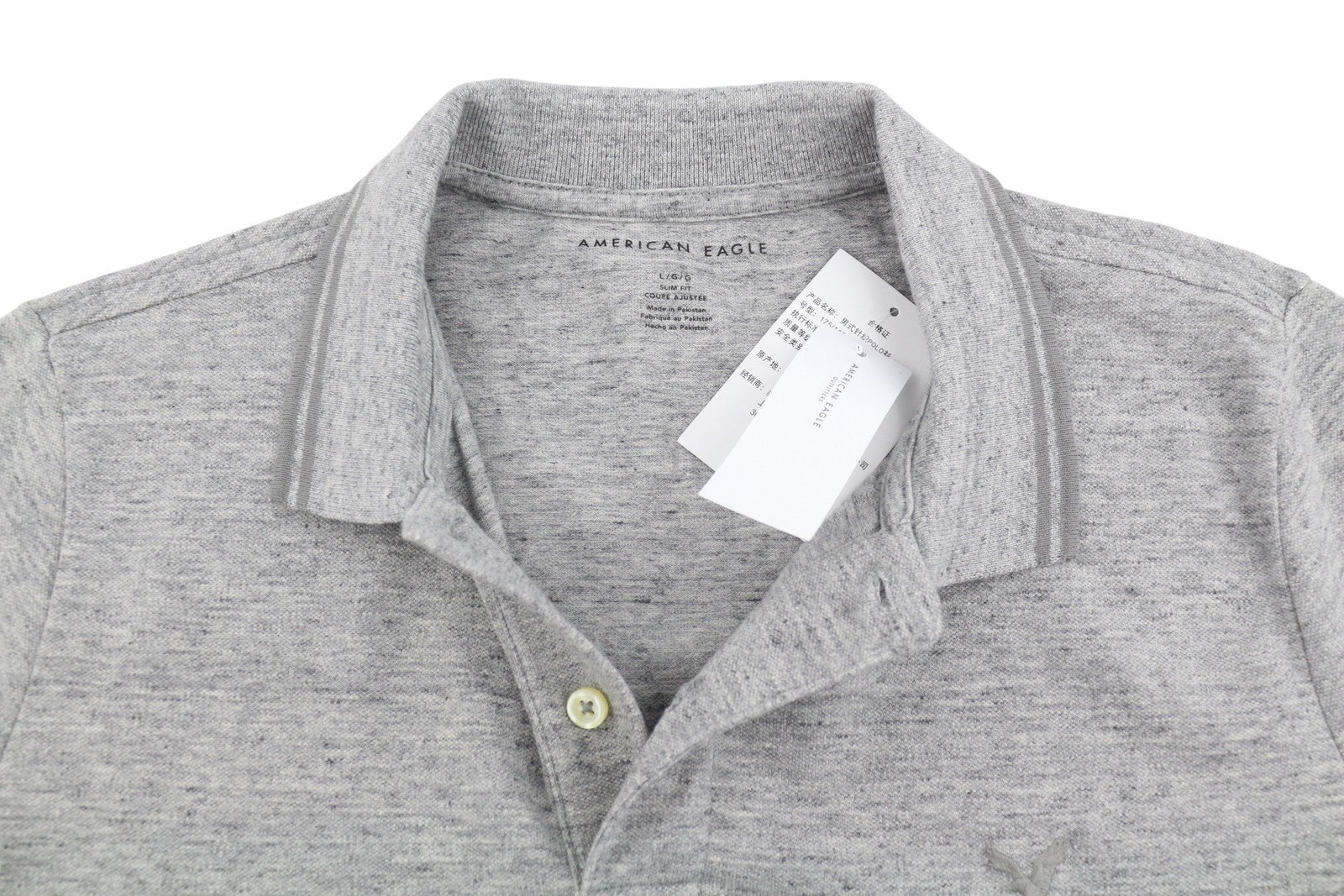AMERICAN EAGLE OUTFITTERS Slim Fit Men Polos L Grey Melange Short Sleeved