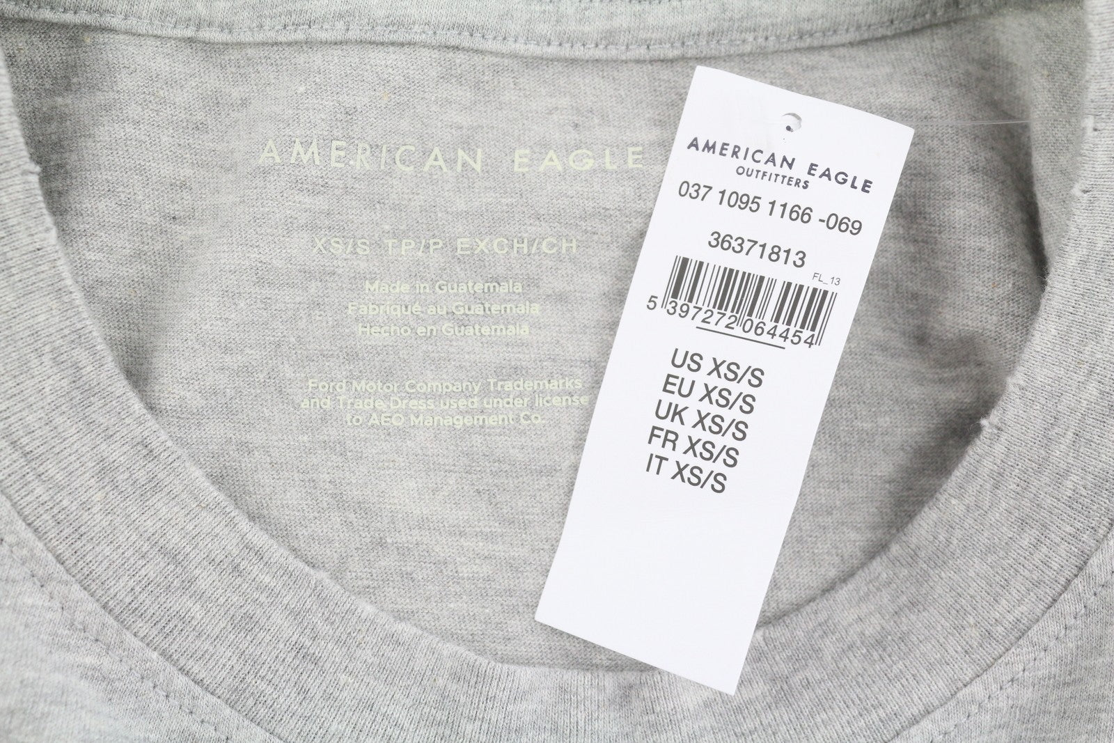 AMERICAN EAGLE OUTFITTERS Men T-Shirt XS/S Grey Melange Car Print Short Sleeve