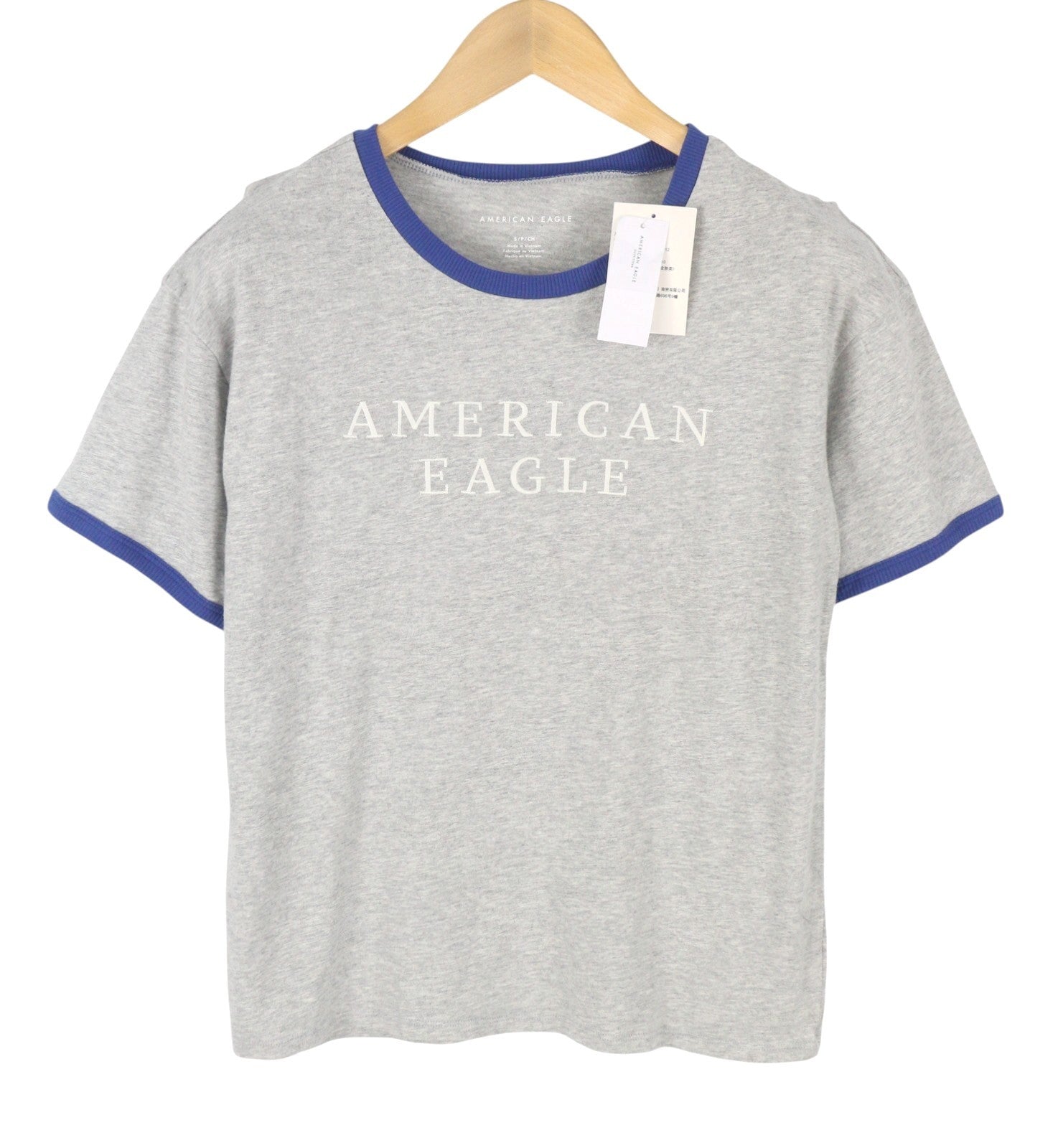 AMERICAN EAGLE OUTFITTERS Women T-Shirt S Grey Melange Short Sleeved