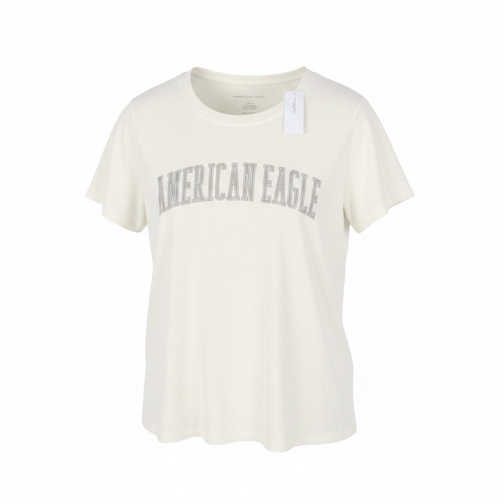 AMERICAN EAGLE OUTFITTERS Women T-Shirt S White Cotton Tricot Short Sleeved