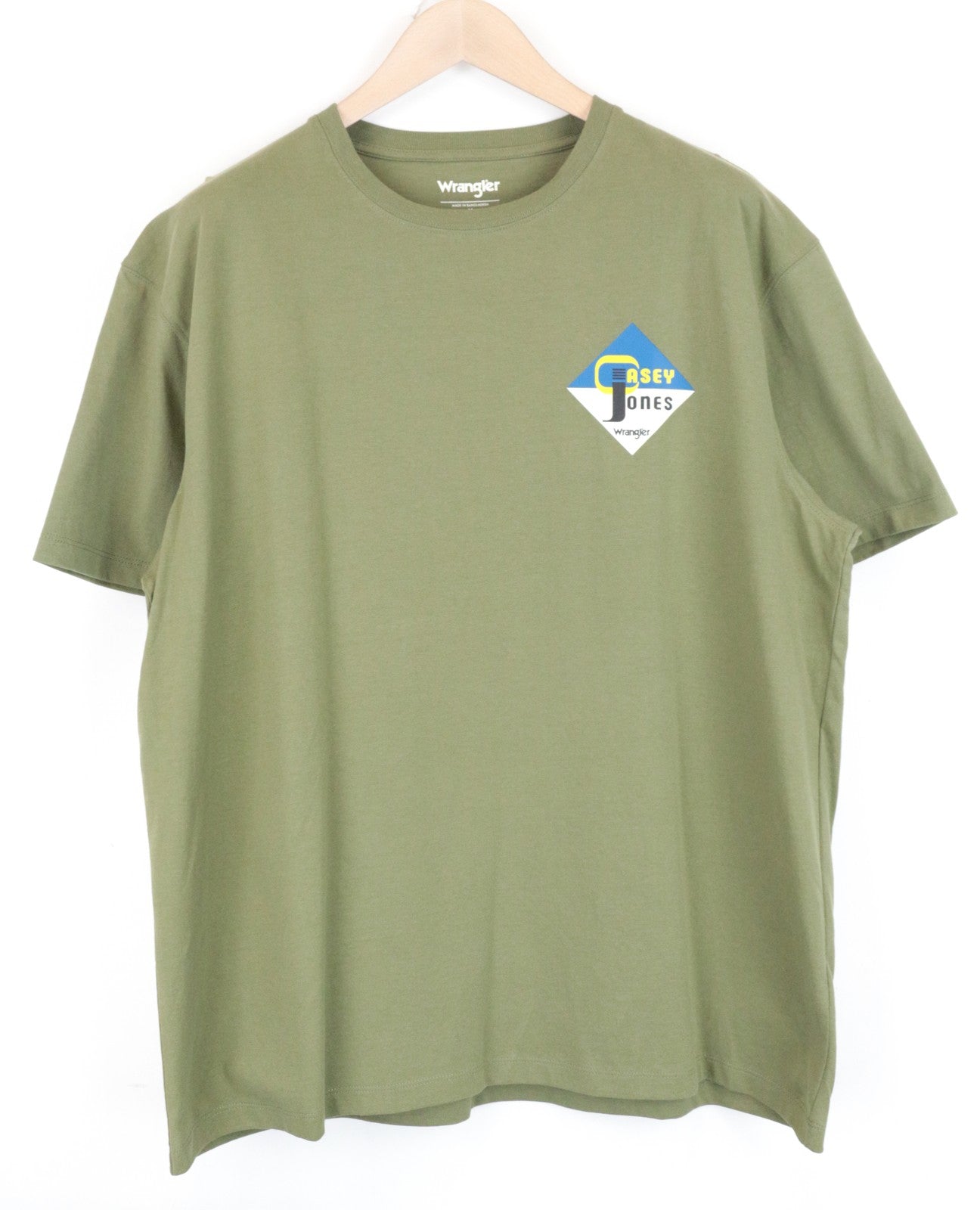 WRANGLER Men T-Shirt M Green Pure Cotton Pull On Short Sleeved Printed Logo