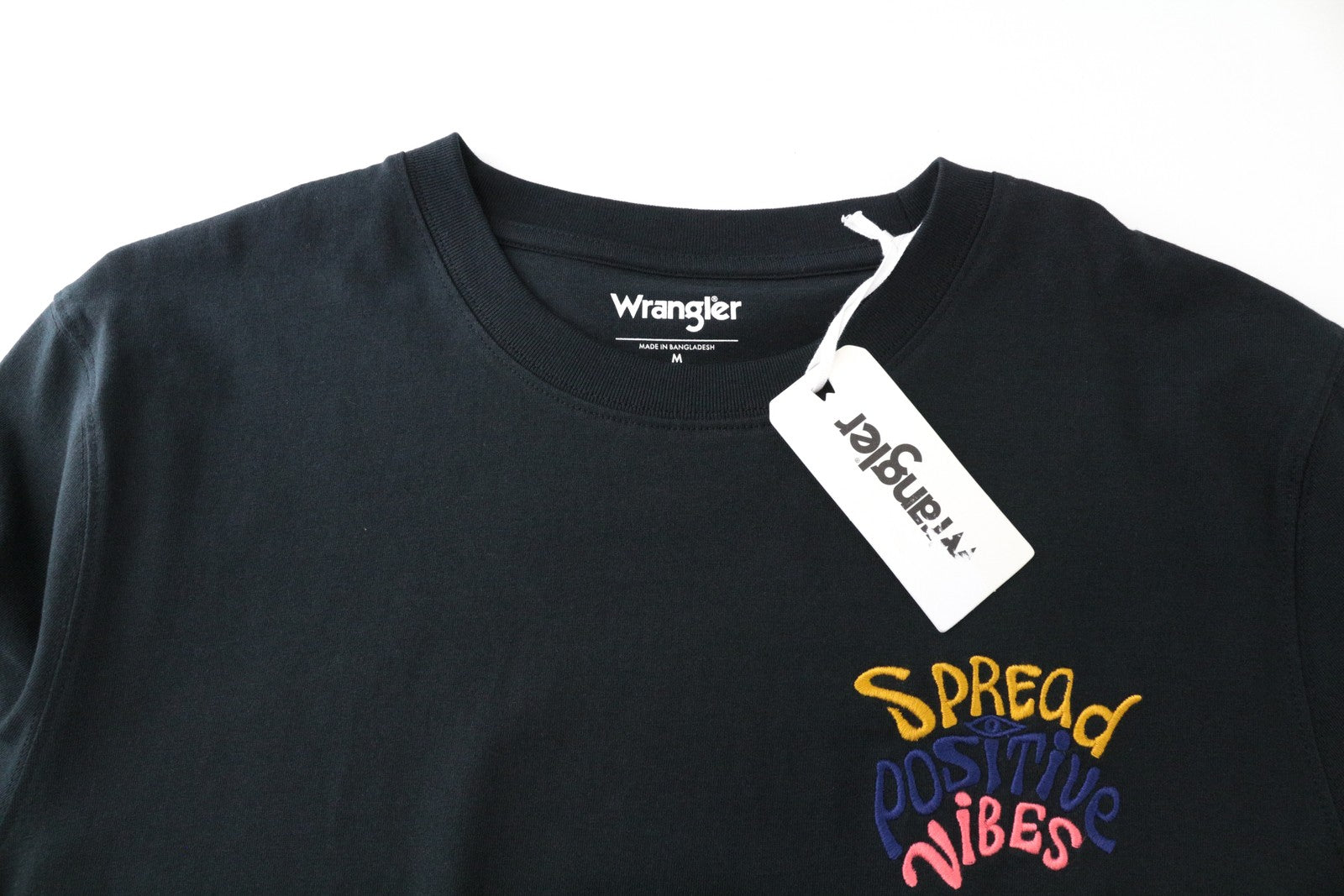 WRANGLER Men T-Shirt M Black Pure Cotton Short Sleeved Pull On Logo