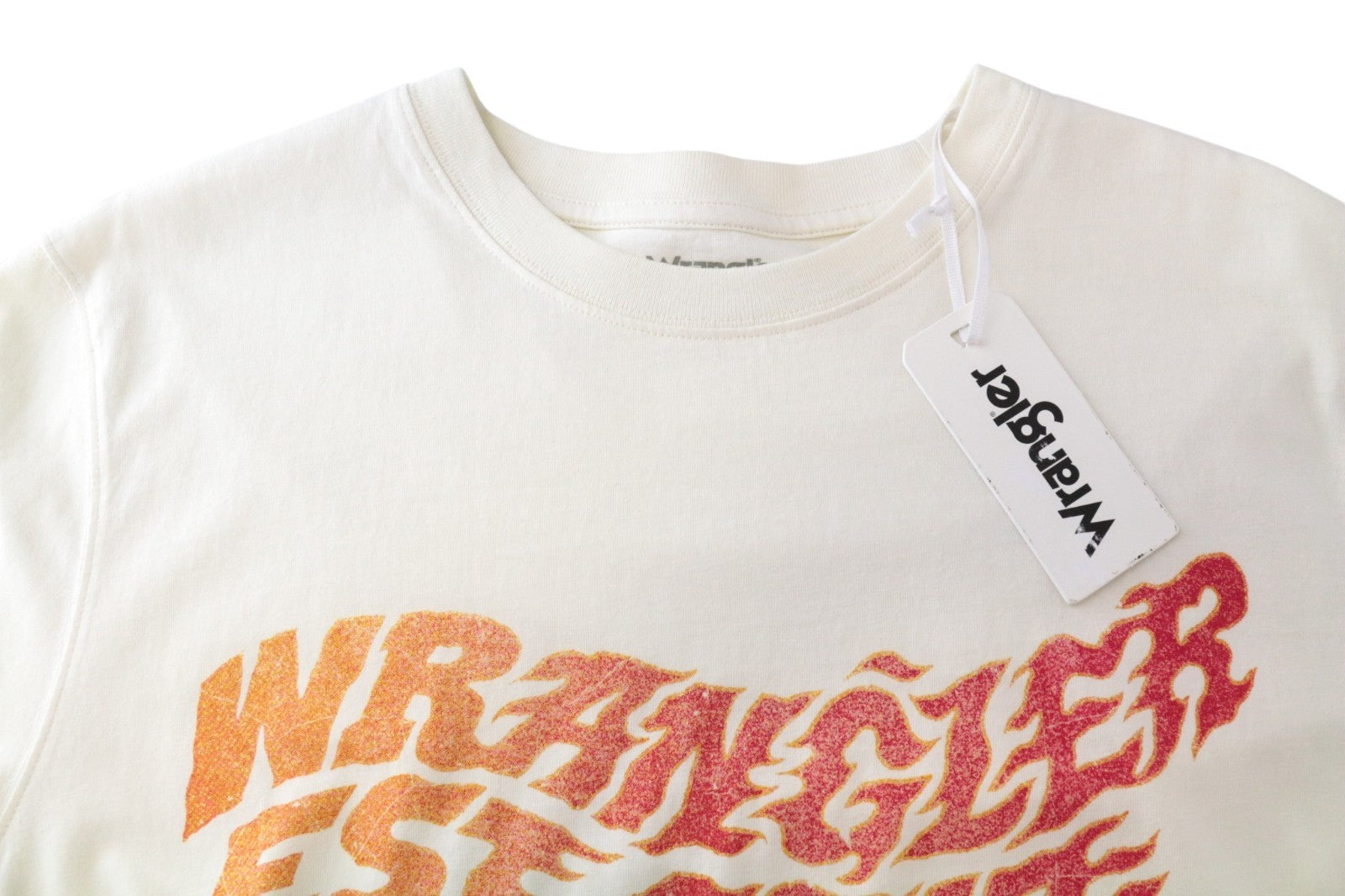 WRANGLER Men T-Shirt M Off-White Pure Cotton Short Sleeved Pull On Logo Print