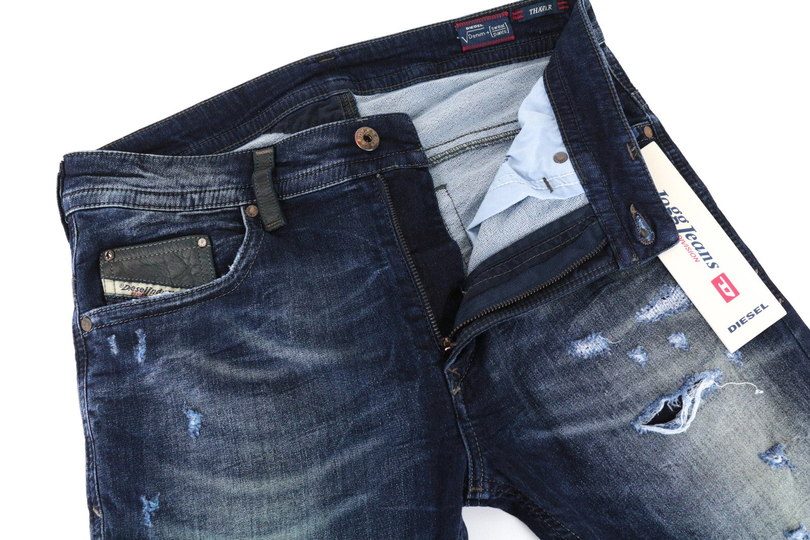 DIESEL Thavar-NE R060S Men Jeans W28 Sweat Jogg Slim Washed Cotton Stretch Blue