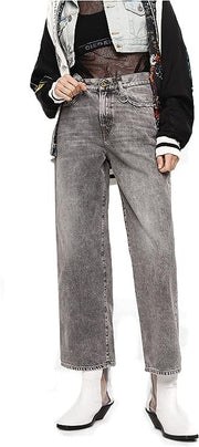 DIESEL Widee 8880X Women Jeans W25/L30 Straight High Waist Pure Cotton Grey
