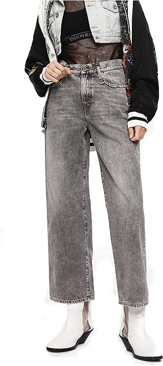 DIESEL Widee 8880X Women Jeans W25/L30 Straight High Waist Pure Cotton Grey