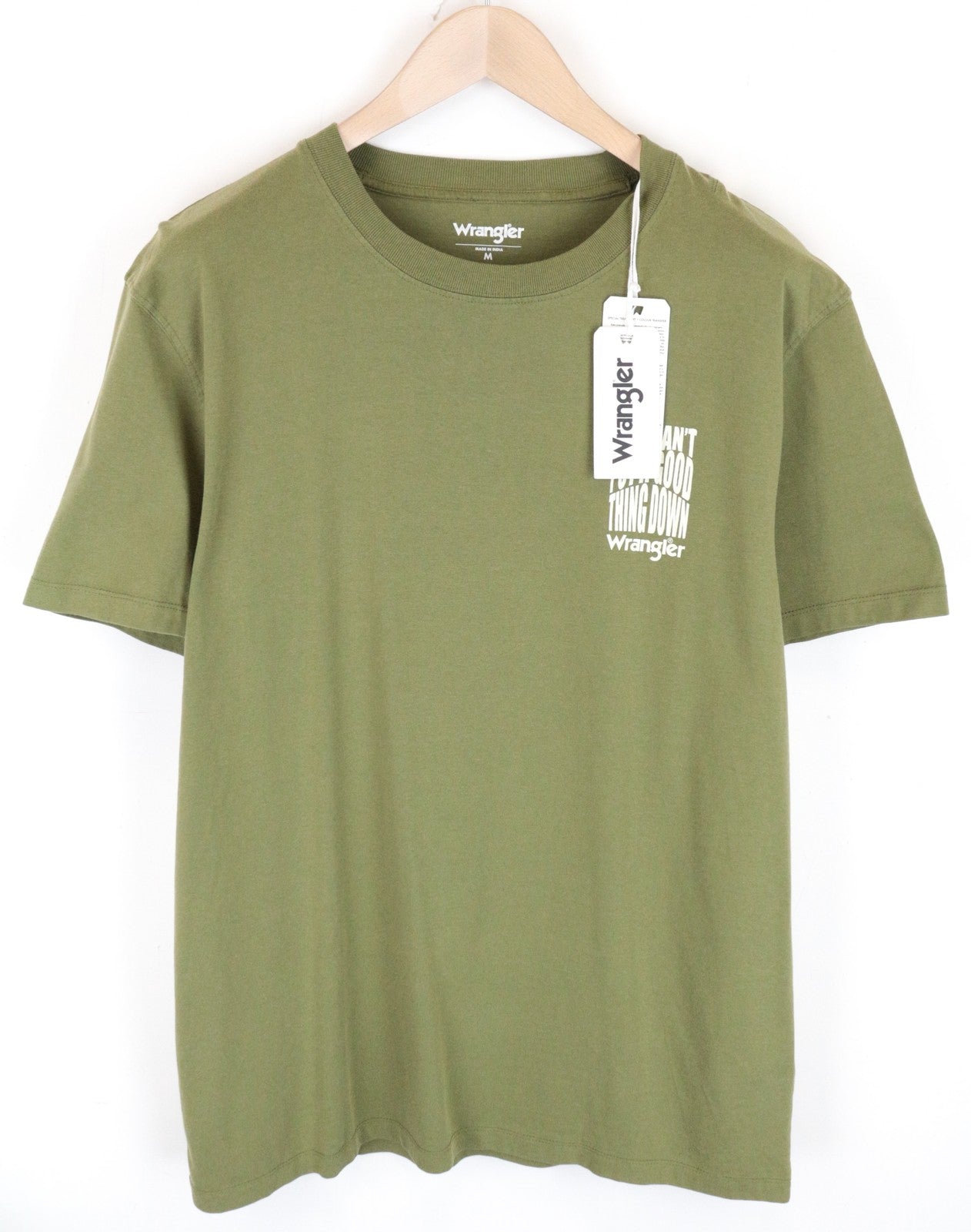 WRANGLER Men T-Shirt M Green Pure Cotton Short Sleeved Pull On Basic Casual