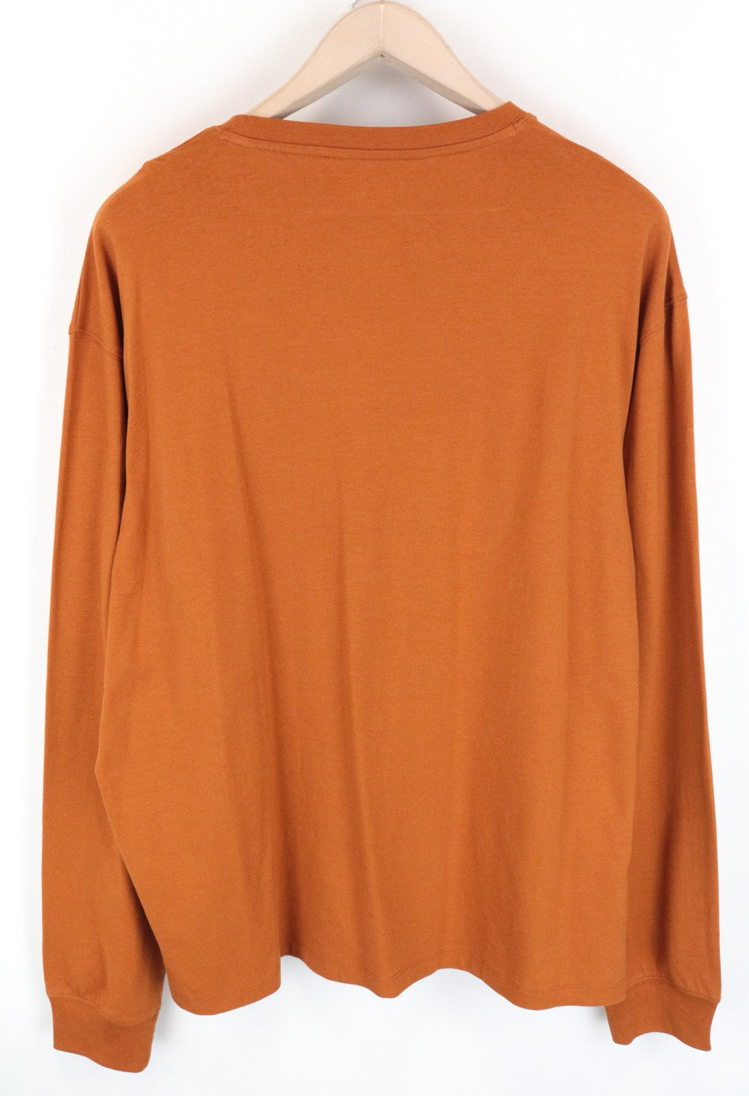 WRANGLER Men T-Shirt M Orange Pure Cotton Long Sleeve Pull On Casual Logo