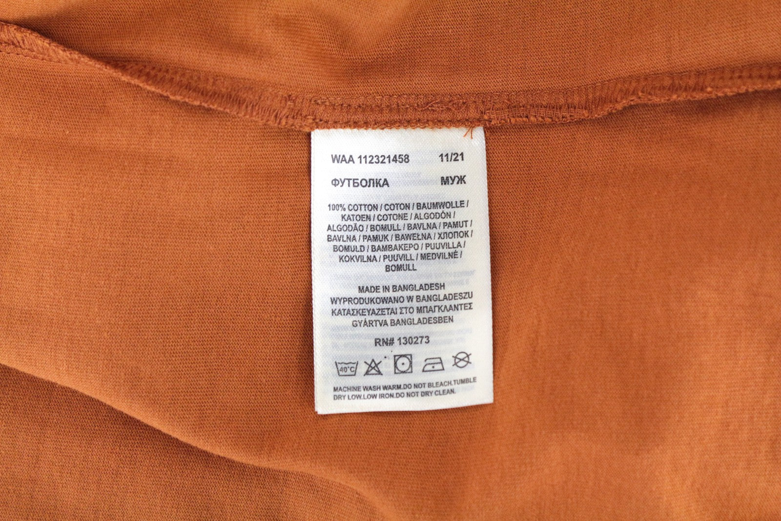 WRANGLER Men T-Shirt M Orange Pure Cotton Long Sleeve Pull On Casual Logo