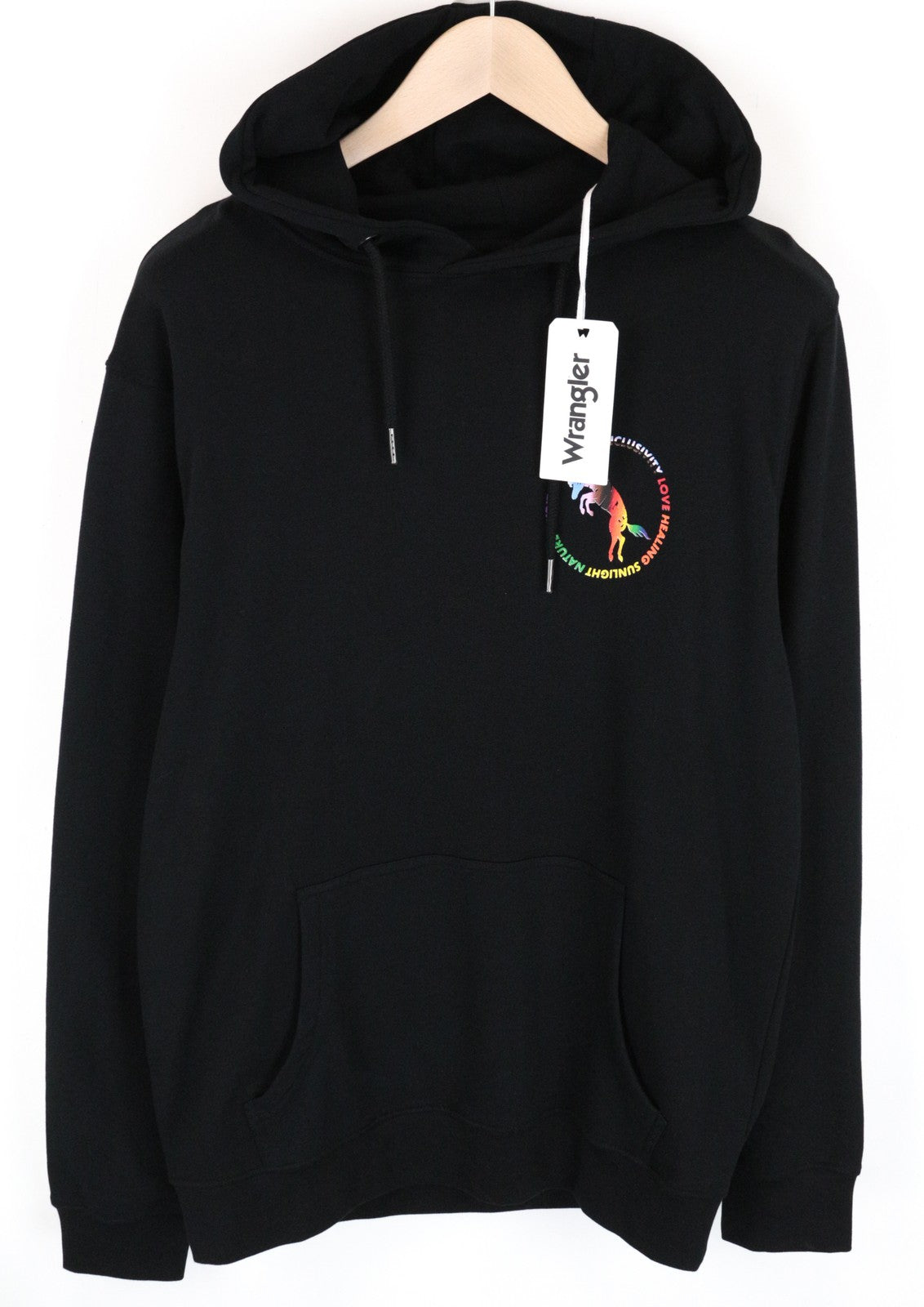 WRANGLER Men Sweatshirt M Black Pure Cotton Long Sleeved Pull On Hoodie