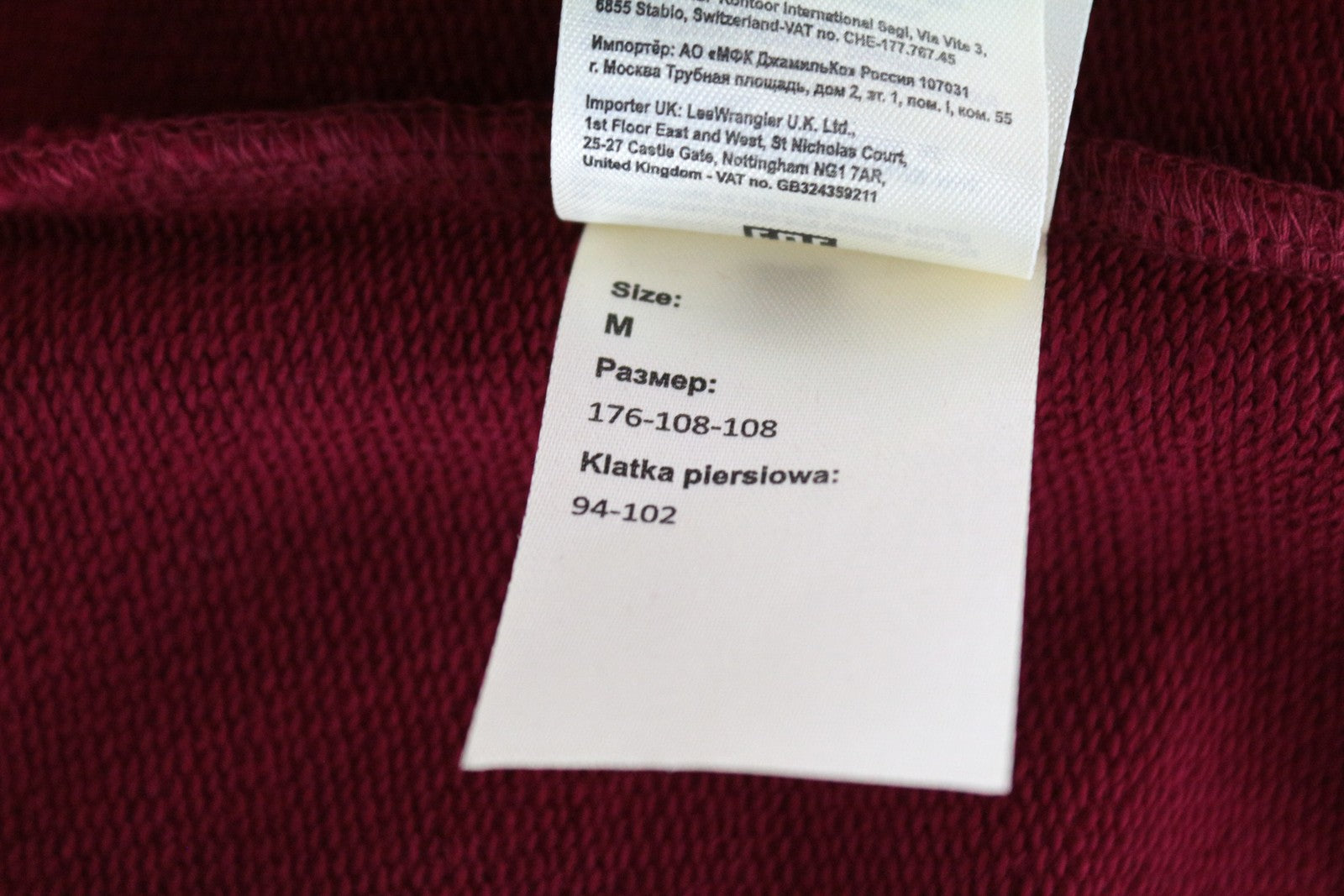 WRANGLER Men Sweatshirt M Casual Long Sleeved Pull On Red Pure Cotton