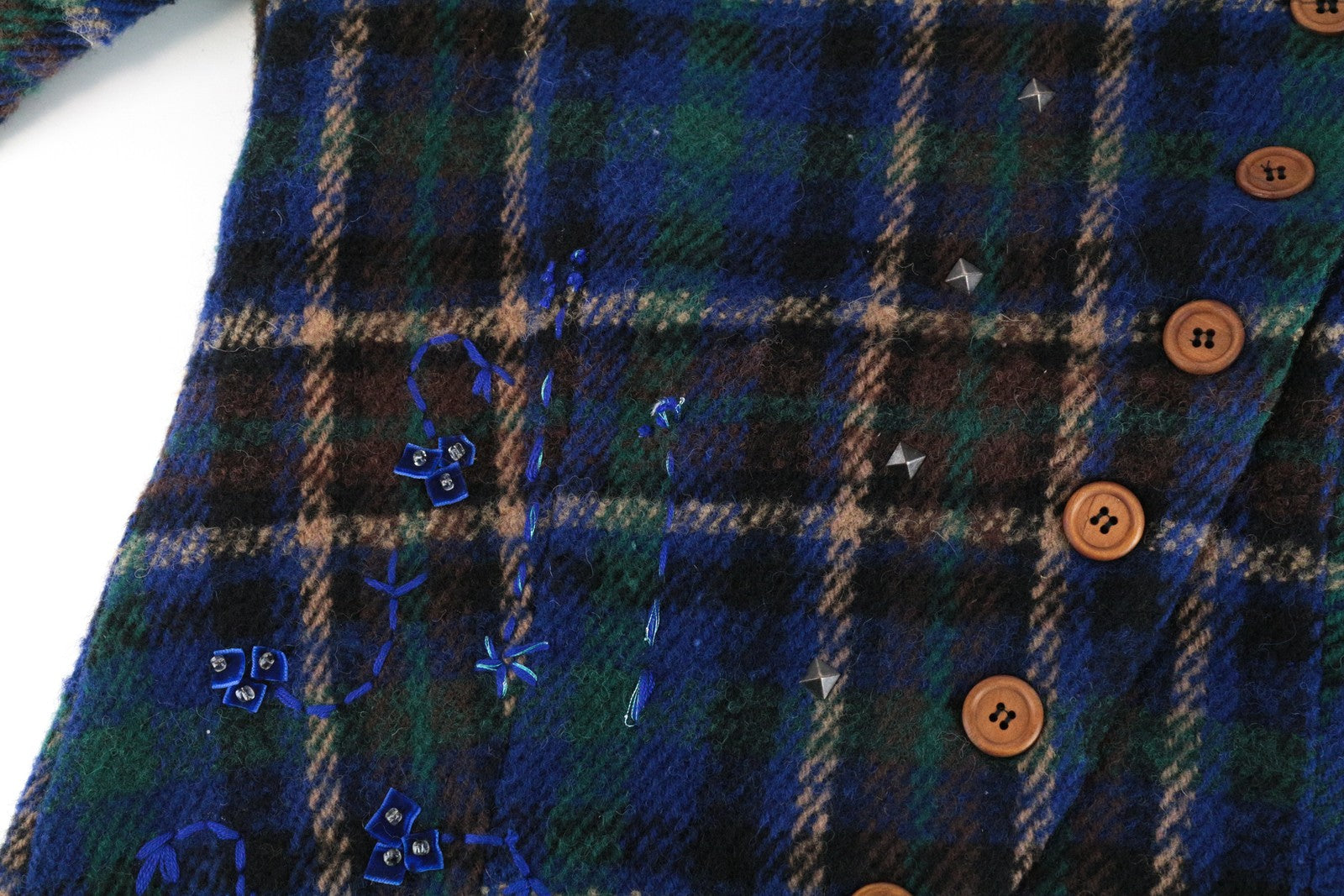 DESIGUAL Women Jacket 38 M Blue Wool Blend Checked Single-Breasted Long Sleeve