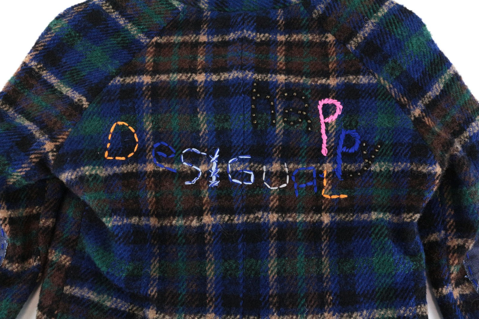 DESIGUAL Women Jacket 38 M Blue Wool Blend Checked Single-Breasted Long Sleeve