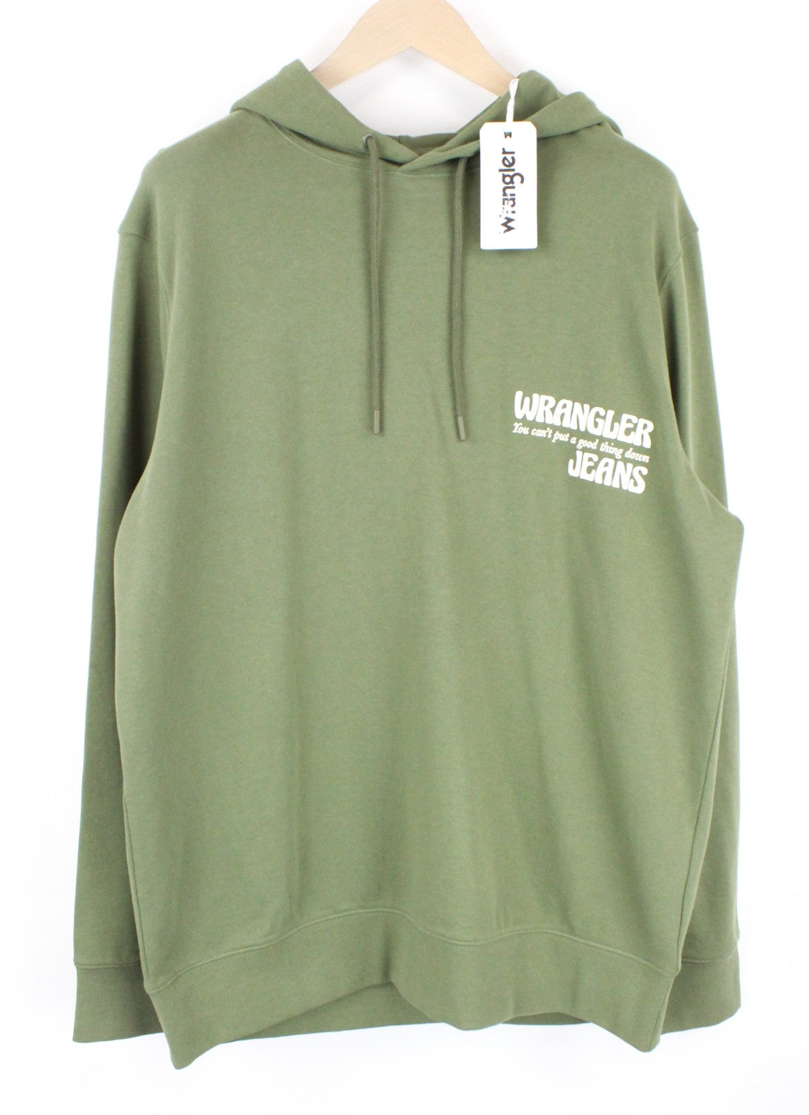 WRANGLER Slogan Men Sweatshirt M Deep Lichen Green Hooded Slogan Hoodie Fleece